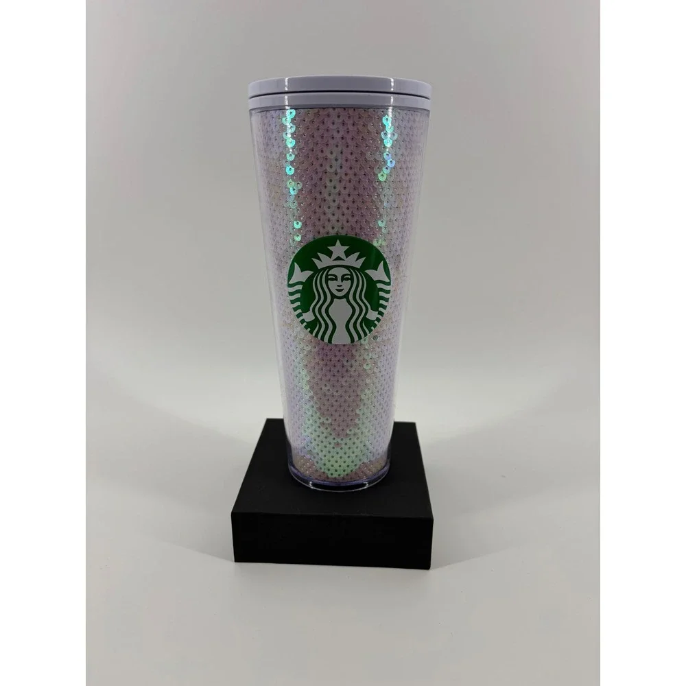 Starbucks Iridescent Sequin Cold Cup Tumbler 24oz‎ Venti White Pink Mermaidcore